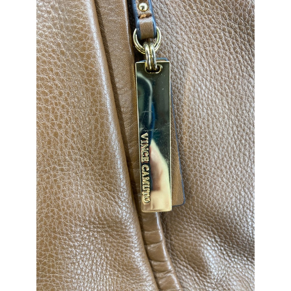 Vince Camuto Tote Bag Purse Genuine Leather Brown Tassel Gold Emblem‎ Shoulder - Picture 14 of 16